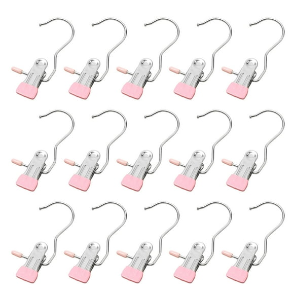 Clothes Pins, 15 Pack Hanger Hooks, Stainless Steel Laundry Clips, Travel Hangers, Towel Clips, Legging Organizer for Closet Hanging, Space Saving Hanger Clips for Pants, Jeans, Hats, Boot