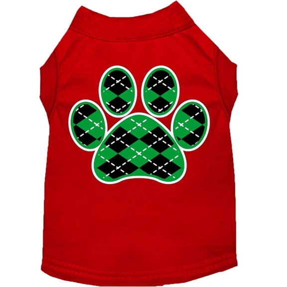 Pet Dog Cat Shirt Screen Printed, "Argyle Paw Emerald Green"