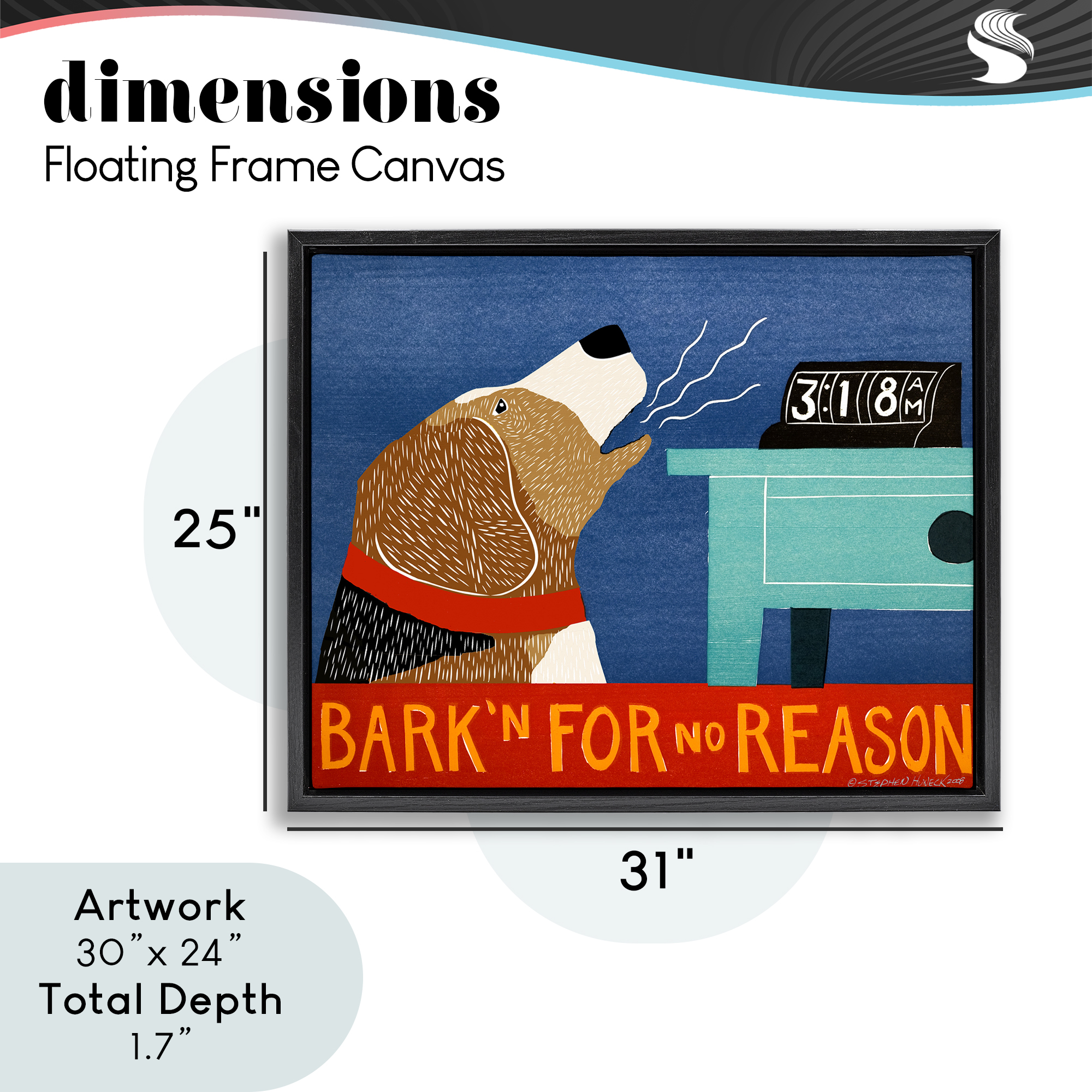 Bark'n For No Reason Black Framed Floater Canvas Wall Art, design by Stephen Huneck