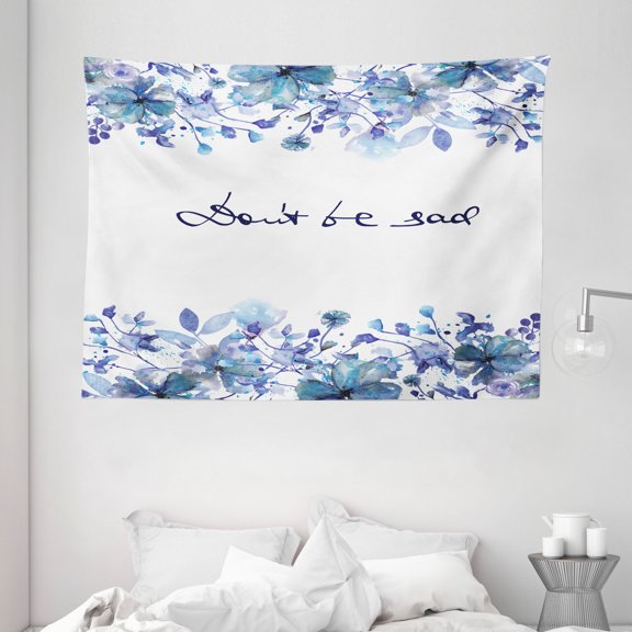 Watercolor Tapestry, Blue Flowers and Branches with Leaves Natural Imagery Fine Art Theme, Wall Hanging for Bedroom Living Room Dorm Decor, 80W X 60L Inches, Royal Blue Pale Blue, by Ambesonne