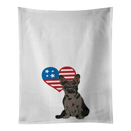 

French Bulldog Chocolate Patriotic White Kitchen Towel Set of 2 19 in x 28 in