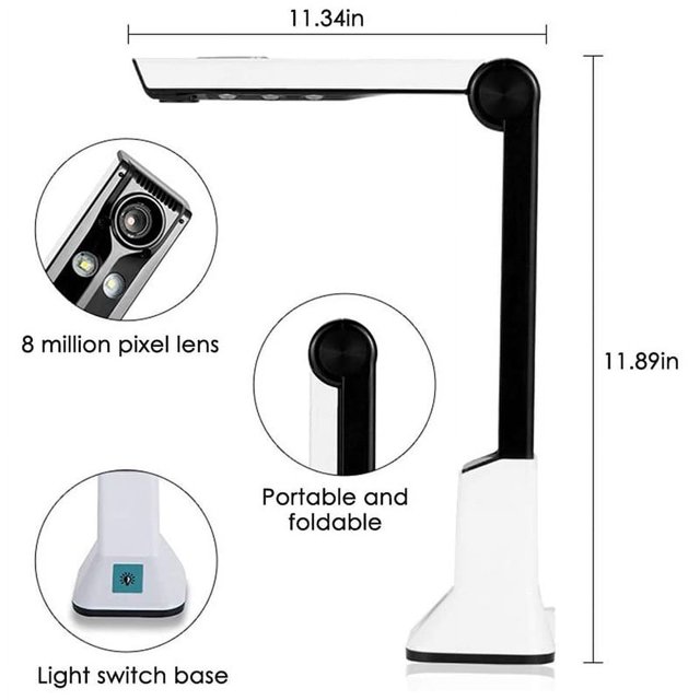 Scanner Portable Haute Définition, Caméra de Documents avec Fonction d'Enregistrement Vidéo par Projection en Temps Réel, Scanner A4