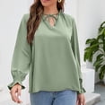 thumbnail image 3 of Blusa Cuello En V Manga Larga Puños Con Volantes Lazo Cordón Volante Cuello Alto Tops Casuales Para Mujer Verde S, 3 of 5