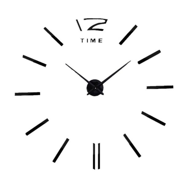 Reloj de pared con números grandes, adhesivo 3D con espejo, ideal para decorar el hogar y la oficina, color negro TIME negro