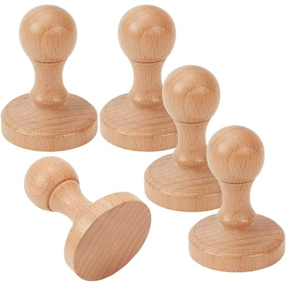 5pcs Wood Stamps with Handle for Post Decoration Card Making Round 60x45mm