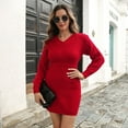 thumbnail image 2 of Jdlsppl Women's Sweater Dress Long Sleeve Knit Knitted Dresses Slim Fit Winter Casual Spring Red Large, 2 of 4