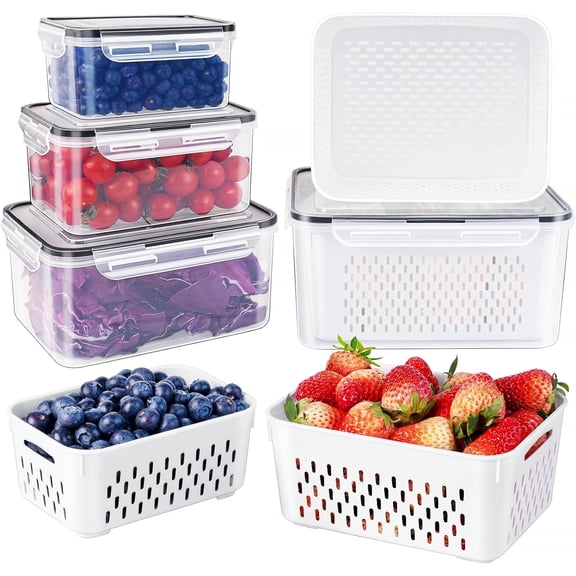 ZHOHO TANT Pre-Cut Airtight Food Storage Bins with Lids, BPA-Free, 3-Pack for Fruits, Vegetables, and Meat