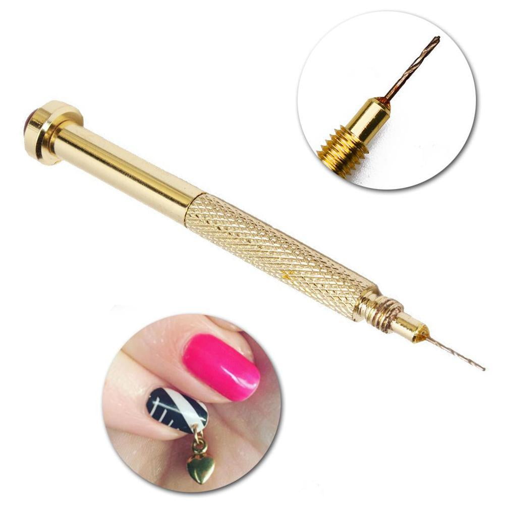 Professional Nail Art Piercing Tip Hand Drill Hole Pierce Tool + 24 Pendant Dangle Decoration Nail Art Beauty Rhinestone Decoration Tools
