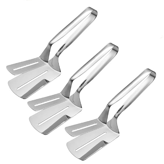 Stainless Steel Grill Clamp Spatula – Heavy-Duty 2-in-1 Grill Clamp for BBQ and Cooking | Food-Grade Steel Turner Tongs | Durable Double-Sided Design 10.2 In(silvery*3)