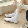 thumbnail image 3 of Women's Adorable Ruffled Lace-Up Socks Wicking Cotton for Casual Comfort 3 Pairs - White, 3 of 7
