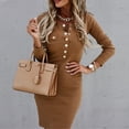 thumbnail image 3 of Pompotops Robe Mini Longue pour Femmes, Mode Aguichant, Col Rond, Manches Longues, Boutons, 3 of 8