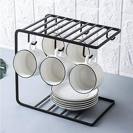 Srhome 2 Tier Dish Drying Rack 6 Hook Mug Holder Countertop Mug