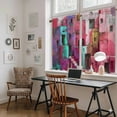 thumbnail image 5 of Abstract Red Kitchen Curtain for Berdoom Living Room Cafe 45 Inch Length, Painting Buildings Geometric Color Block Tiers Curtains Light Filtering Drapes Rod Pocket Window Treatment 2 Panels 52"Wx45"L, 5 of 8