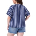 thumbnail image 3 of Agnes Orinda Women's Plus Size Summer Tops Boho Drawstring Tassel V Neck Short Sleeve Floral Printed Casual Blouses 3X Navy Blue, 3 of 6
