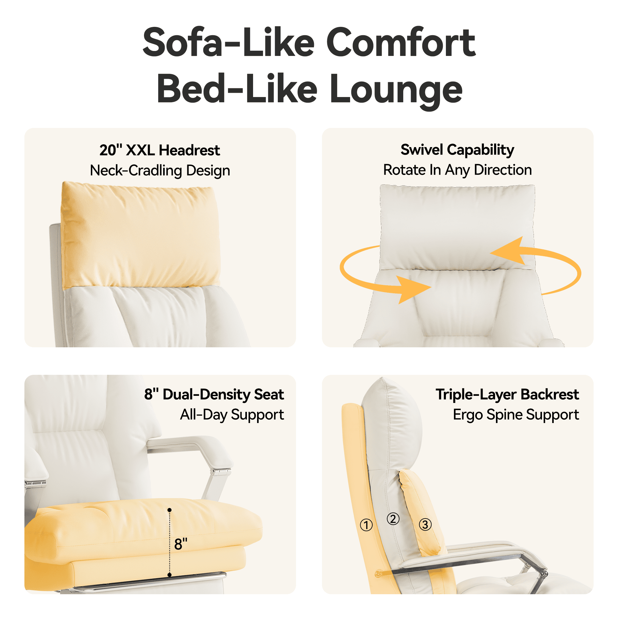 OKUP Executive Reclining Office Chair with Footrest, Microfiber Leather 160° Recline, Cream, Big and Tall 420lbs