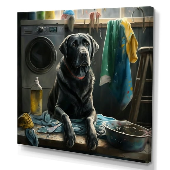 Designart Dog Sitting On The Laundry I Canvas Wall Art