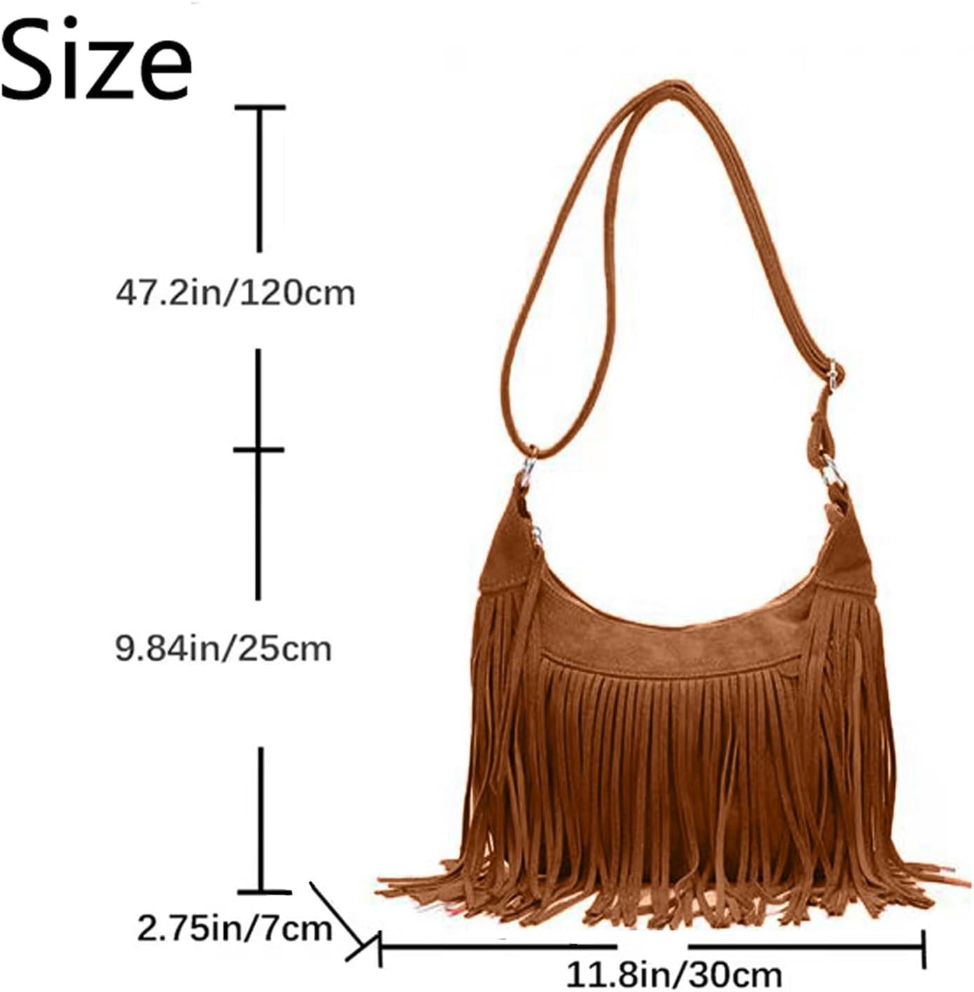 Women Fashion Fringe Purse Crossbody Bags Vegan Suede Hippie Tassel Hobo Shoulder Bag Vintage Handbags