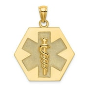 14k Gold Caduceus Medical Disc Textured Back Charm Pendant Necklace Measures 21.7x24.5mm Wide 1.5mm Thick Jewelry Gifts