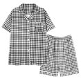 thumbnail image 3 of Aobny Plaid Women's Pajamas Button with Pocket Loungewear Short Sleeve Collared with Shorts Sexy Sleepwear for Women,Black,M, 3 of 4