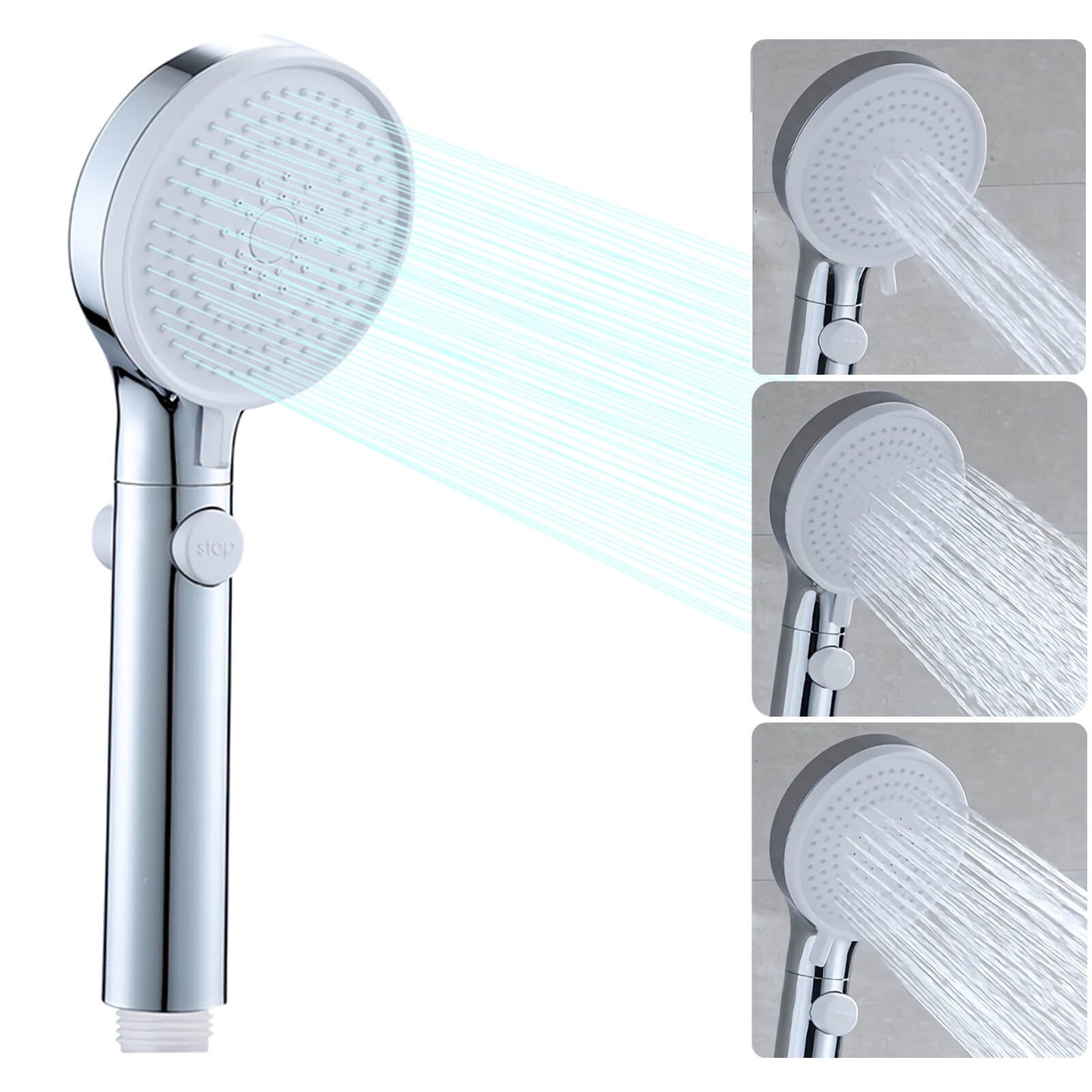 AUSPICIOUS High Pressure Shower Head Hand-held with ON/Off Switch - Shower Head with Handheld, 3-Modes Handheld Shower Head, Chrome Finish