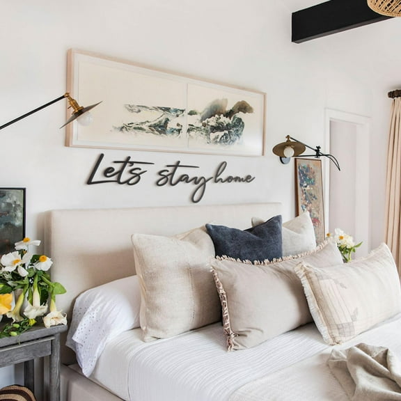 SUSSEXHOME Let's Stay Home Metal Wall Art - Modern 3-Piece Wall Decor for Living Room or Bedroom, Industrial Style
