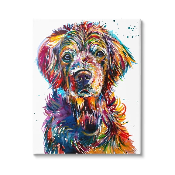 Stupell Vivid Dog Face Pet Portrait Animals & Insects Painting Gallery Wrapped Canvas Print Wall Art