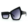 thumbnail image 3 of Womens Asymmetrical Raised Eyebrow Fun Diva Plastic Rectangle Sunglasses Black Smoke, 3 of 5