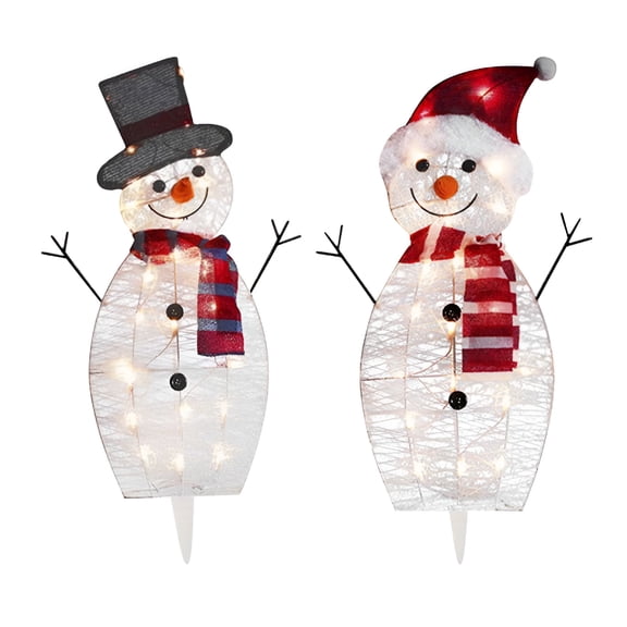 XIBUFE 2026 New 2Pc Outdoor Ornaments for Garden, Christmas Yard Decor Light Up Deer, Lighted Snowman Reindeer Yard Stakes with Lights for Porch Xmas Holiday Decor