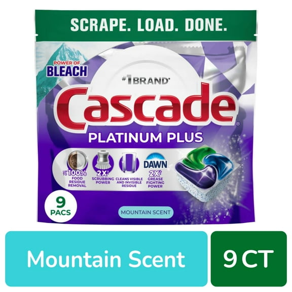 Cascade Platinum Plus Auto Dishwashing Pouch Mountain Scent - 9 ct