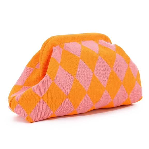 Woven Clutch Purse for Women Summer Beach Bag Casual Colorblock Evening Handbags Vacation Bag with Chain