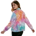 thumbnail image 3 of Xixirimido Women Bomber Jacket with Pockets Stand Collar Cropped Coat Lightweight Zip Up Jacket Streetwear for Fall Winter, Colorful Tie-dye Stars, 3X-Large, 3 of 7
