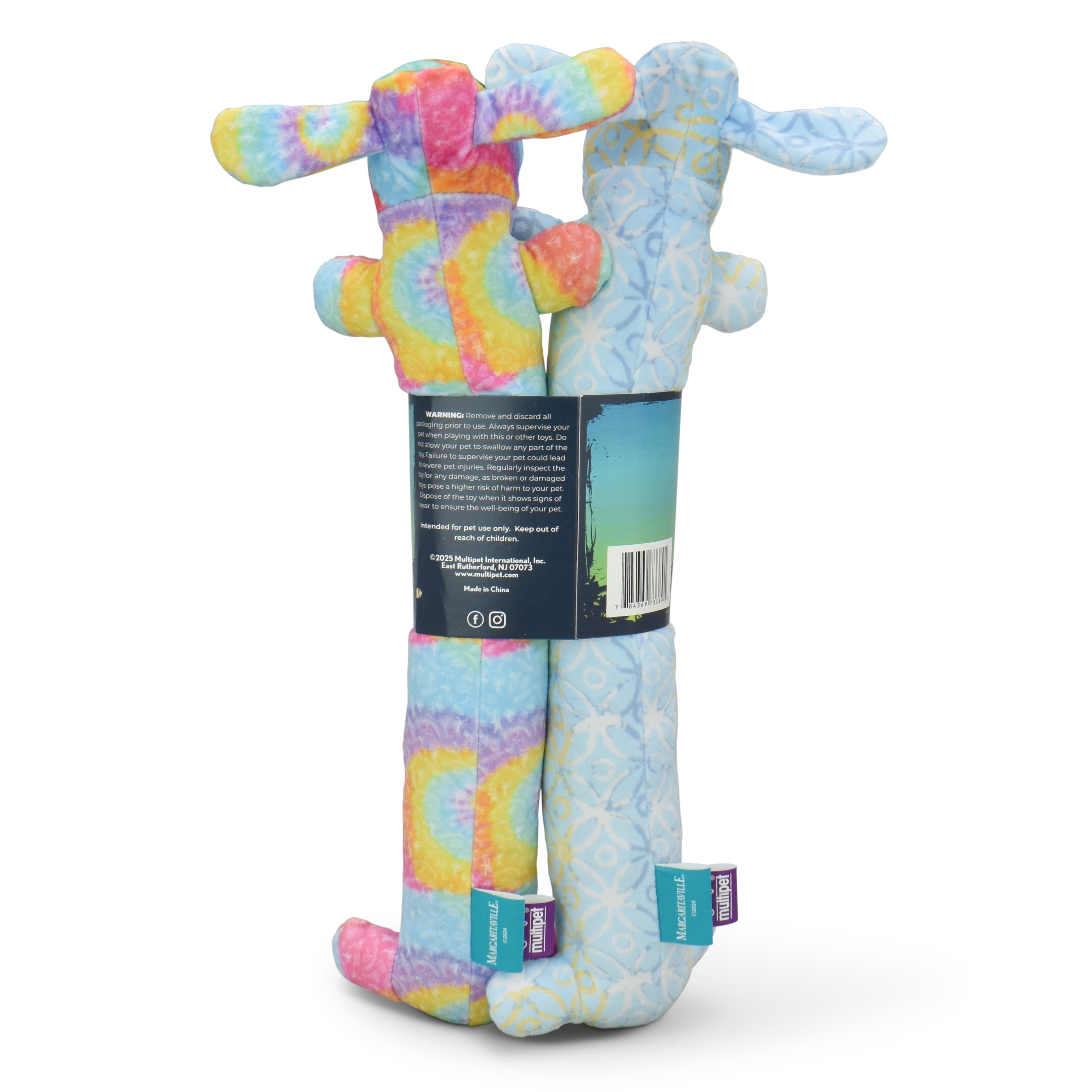 Multipet Margaritaville Loofa Dog, Plush Dog Toy, 2 Pack