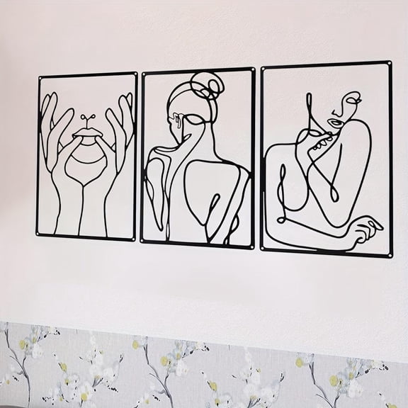 HELLOYOUNG Abstract Metal Wall Decor Set of 3, Abstract Modern Wall Art with Adhesive Backing, Perfect for Kitchen Bathroom and Living Room Home Decoration