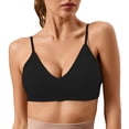 thumbnail image 3 of Seamless Bras for Women, Comdrip Women's Solid Color Underwire Breathable Detachable Cotton Cup French Sports Bra Lightly Padded Bra Black XS, 3 of 6