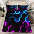 thumbnail image 2 of Castle Fairy Teens Boys Girls Gradient Hexagon Full Size Sheets 4-Piece,Gradient Blue Purple Breathable Bed Sheets,Minimalist Geometric Honeycomb Lightweight Sheet Sets,Lightweight Room Decor, 2 of 7