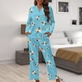 thumbnail image 6 of Kuiaobaty Blue Bee Pattern Womens Pajamas Set PJs Set Button Down Front Sleepwear Soft Two-piece Long Sleeve Shirt Loungewear Set, L, 6 of 7