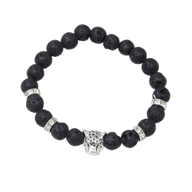 Pulsera decorativa Sin Cuentas de Buda y animales redondos Leopardo plateado
