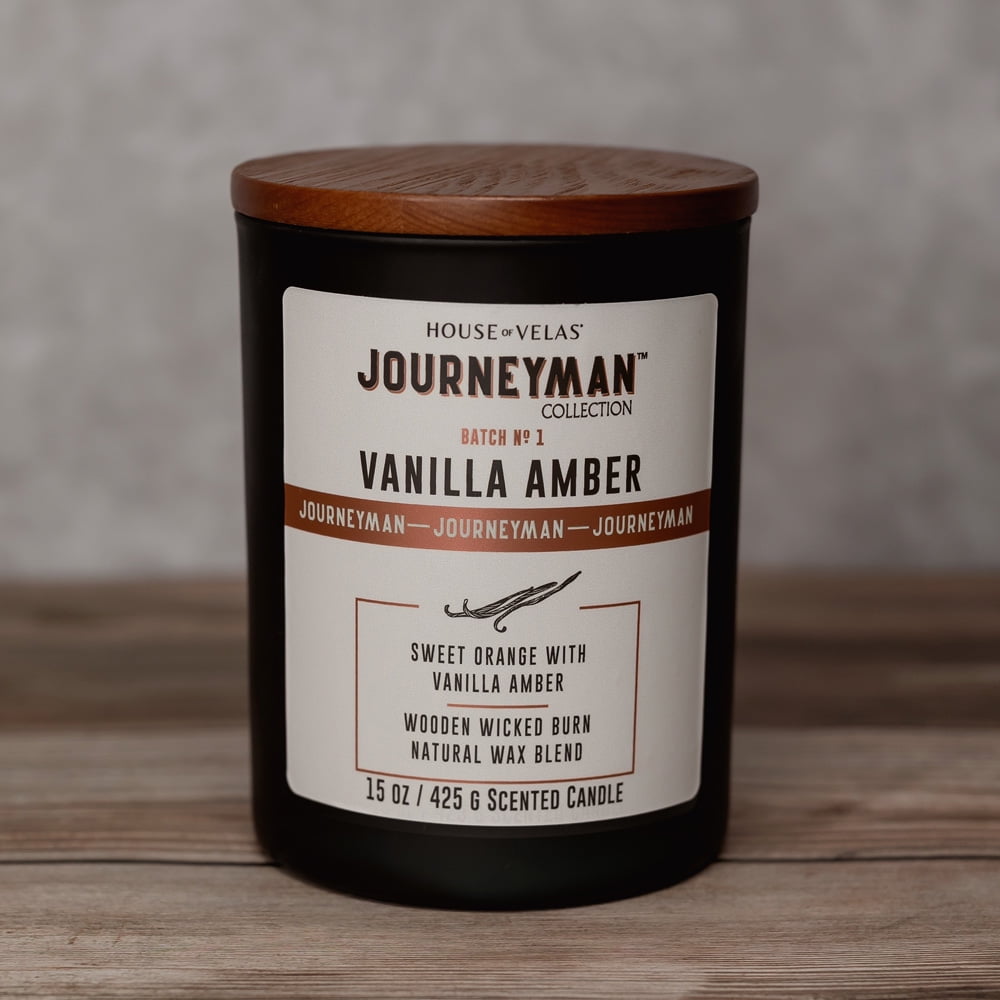 House of Velas, Journeyman Collection, Vanilla Amber Scented Candle, 15oz, Wooden Wick