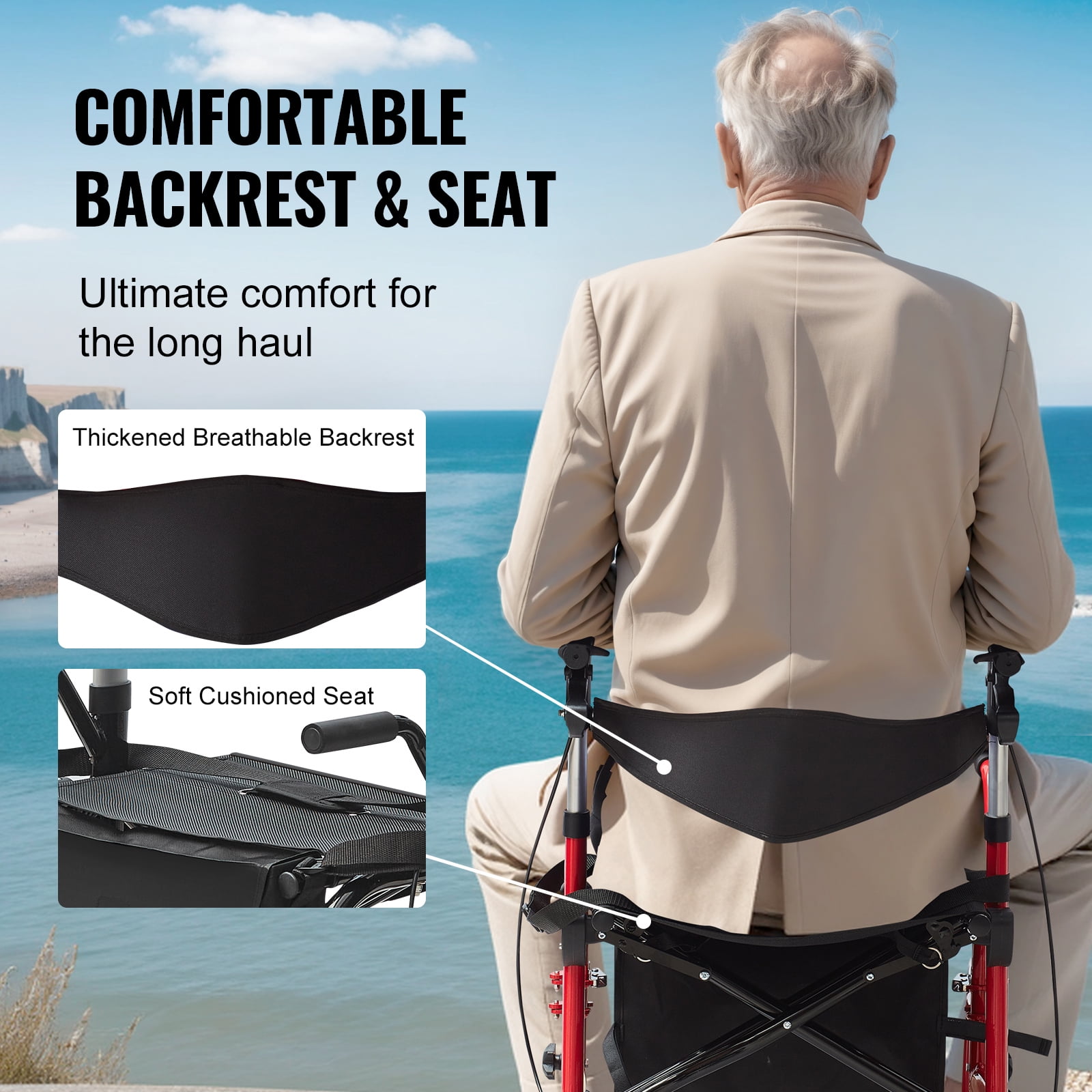 KFFKFF Dual-Function Walker & Wheelchair for Elderly, Foldable Aluminum Walker with Seat, Adjustable Handles & Footrests, Durable All-Terrain Wheels, Supports up to 300 lbs