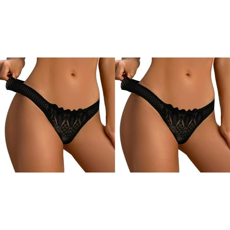 2Pcs Sexy Lace Panties for Women Transparent Mesh Thongs Panties Thin Breathable Ladies Underwear Panties Low Waist Seamless Underwear