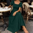 thumbnail image 5 of Atogsazn Women Square Neck Puff Sleeve Dress Smocked Tiered Maxi Dresses Flowy Ruffle A-Lined Sundress Green M Fashion, 5 of 6