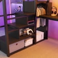 thumbnail image 4 of Mirightone Queen Loft Bed with Desk and Stairs, Metal Lofts Bed Queen Size with Bedside Shelf, Heavy-Duty Lofts Beds with RGB Light, USB Charging Station and Wardrobe, All Black, 4 of 9