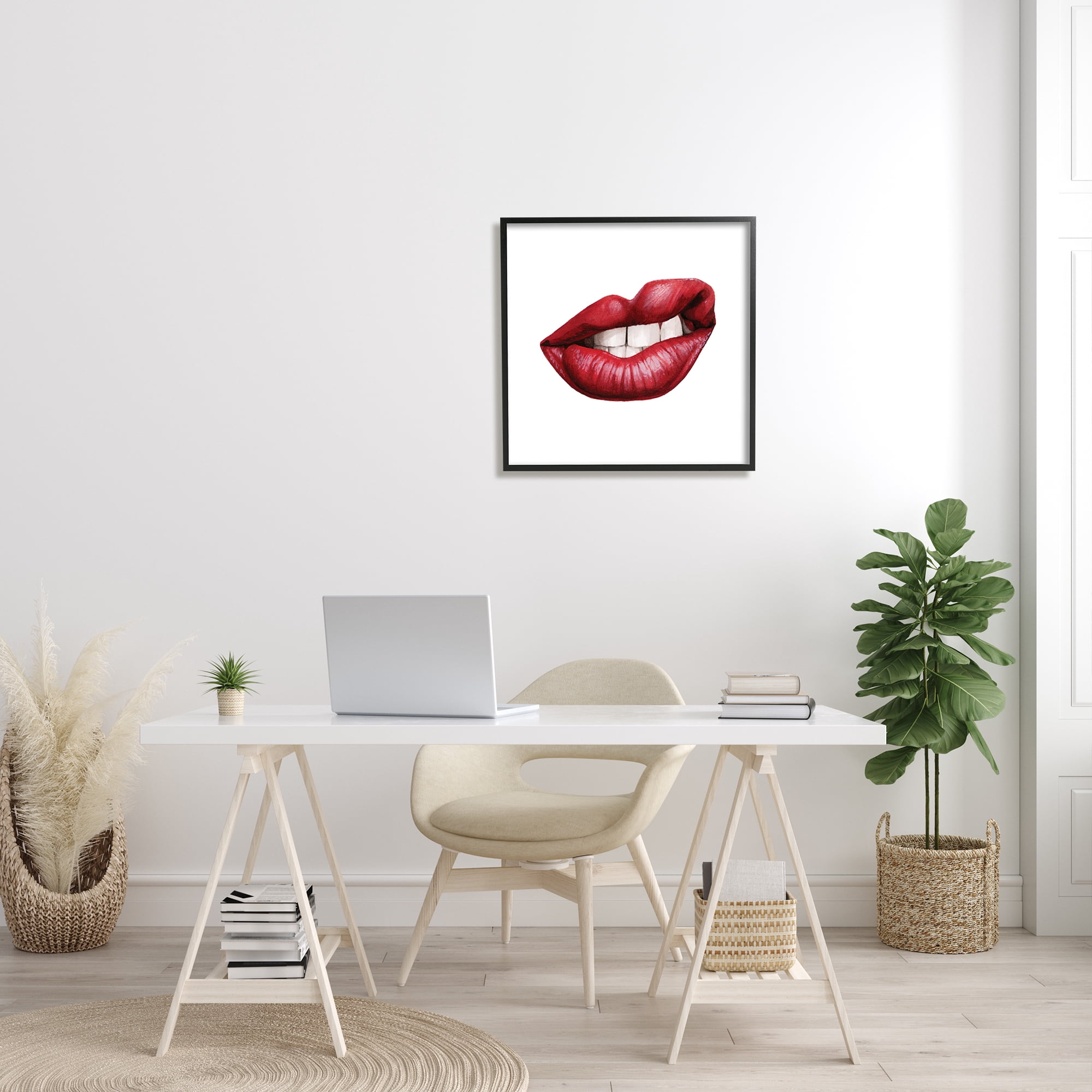 Stupell Industries Sneering Lips Bold Emotion Red Lipstick Teeth, 24 x 24, Designed by Grace Popp