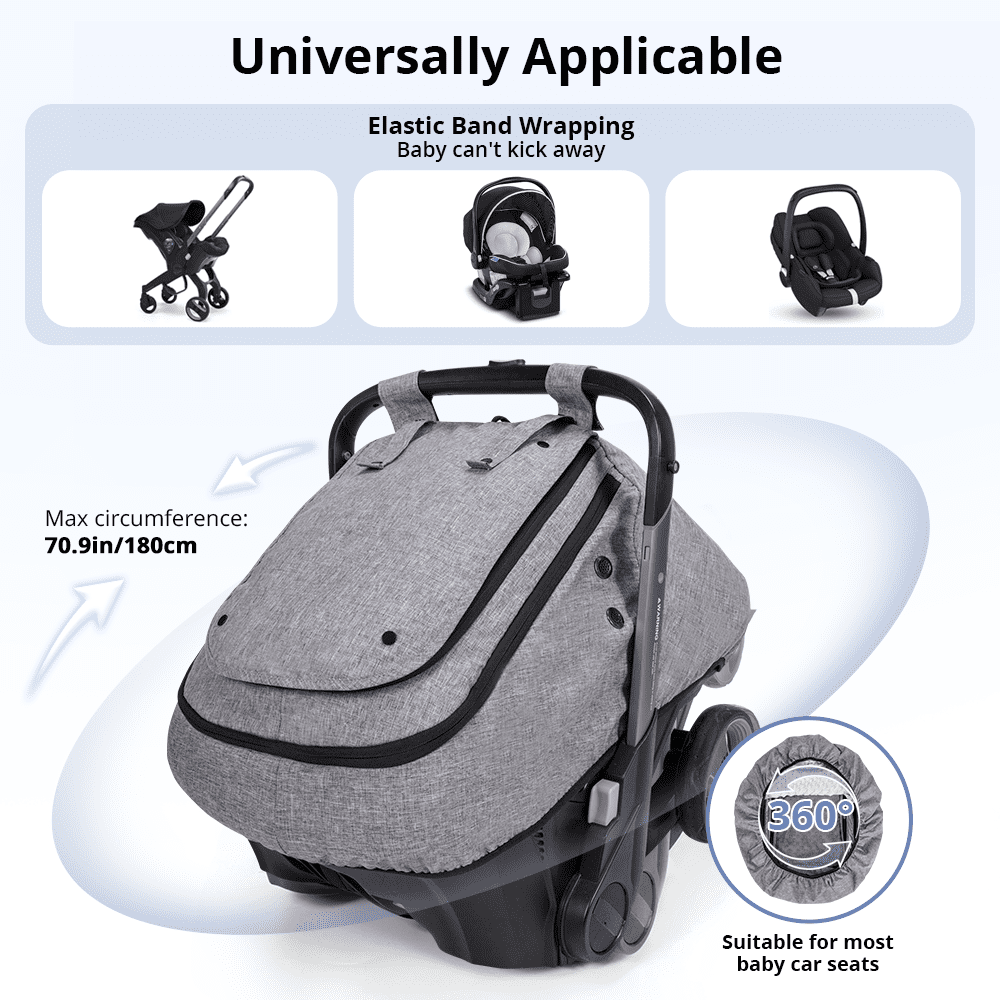 Baby Car Seat Cover, Caveen Infant Carseat Canopy, Warm Plush Minky Dots Shield Covers, with Breathable Mesh Window, Enlarge Space, Grey