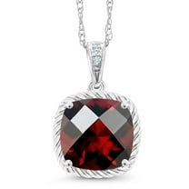 Gem Stone King 10K White Gold 2.42 Ct Cushion Checkerboard Red Garnet White Diamond Pendant