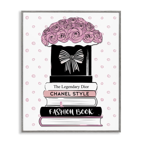 Stupell Industries Shabby Chic Polka Dot Fashion Bookstack Gray Framed Giclee Art, 16 x 20, by Martina Pavlova