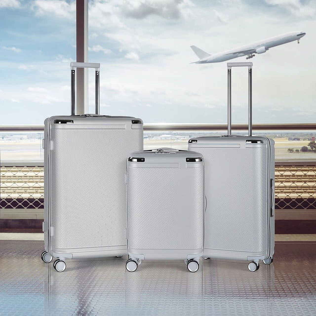 Hikolayae Dorado Collection Hardside Spinner Luggage Sets in Silver, 3 Piece - TSA Lock