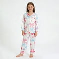thumbnail image 2 of Satin Girls Pajama Set Valentines Pajamas Long Sleeve Bow Print Button Down Shirt Kids Pjs Girls 5-6 Years, 2 of 9