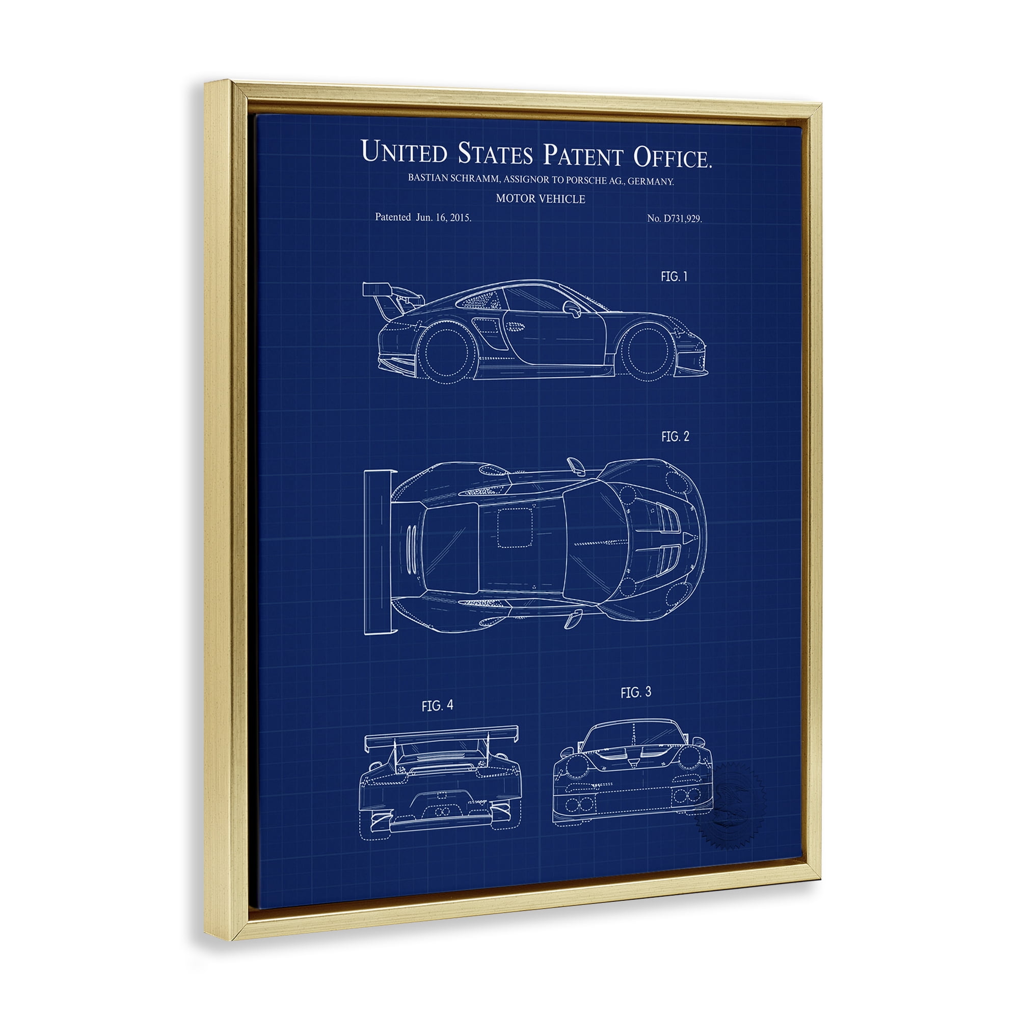 Stupell Industries Motor Vehicle Blueprint Transportation Painting Gold Floater Framed Art Print Wall Art, 25 x 31