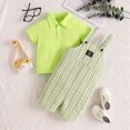 thumbnail image 2 of Wamejoo Baby Boy's Clothing Outfits for Boys Kids Summer Round Neck Short Sleeved 1t 2t 3t 4t 5t 6t Solid Color Short Sleeve Plaid Bib Jumpsuit Toddler Boy Clothes Outfit 2 Piece, 2 of 8